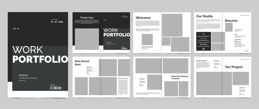 Architecture portfolio design template, architect construction portfolio interior design