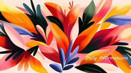 2025 Daily Affirmations concept. Daily affirmations surrounded by vibrant leaves and colorful foliage