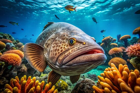 Jewfish, Goliath Grouper, Epinephelus itajara, Endangered Fish, Ocean Wildlife, Underwater Photography, Marine Conservation, Documentary Style