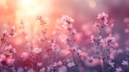 Fototapeta premium Delicate Pink Flowers Illuminated By Sunset Glow