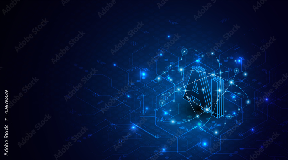 Poster Digital technology of the future. AI icon or artificial intelligence symbol. Future advanced artificial intelligence technology circuit board concept	