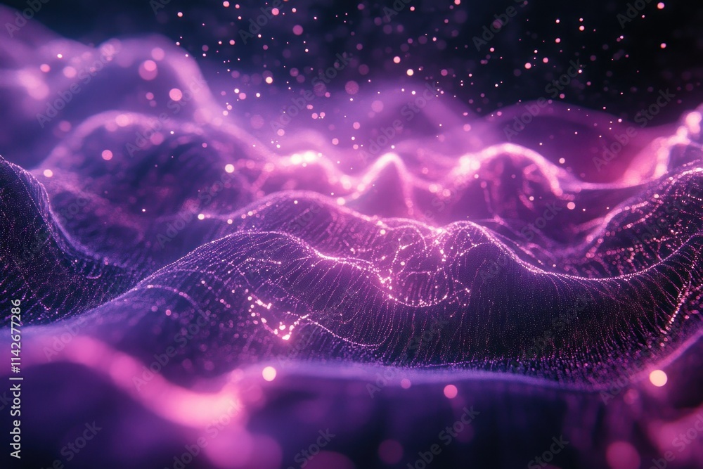 Aufkleber abstract digital background with glowing waves of light and colorful particles in a dynamic flowing 