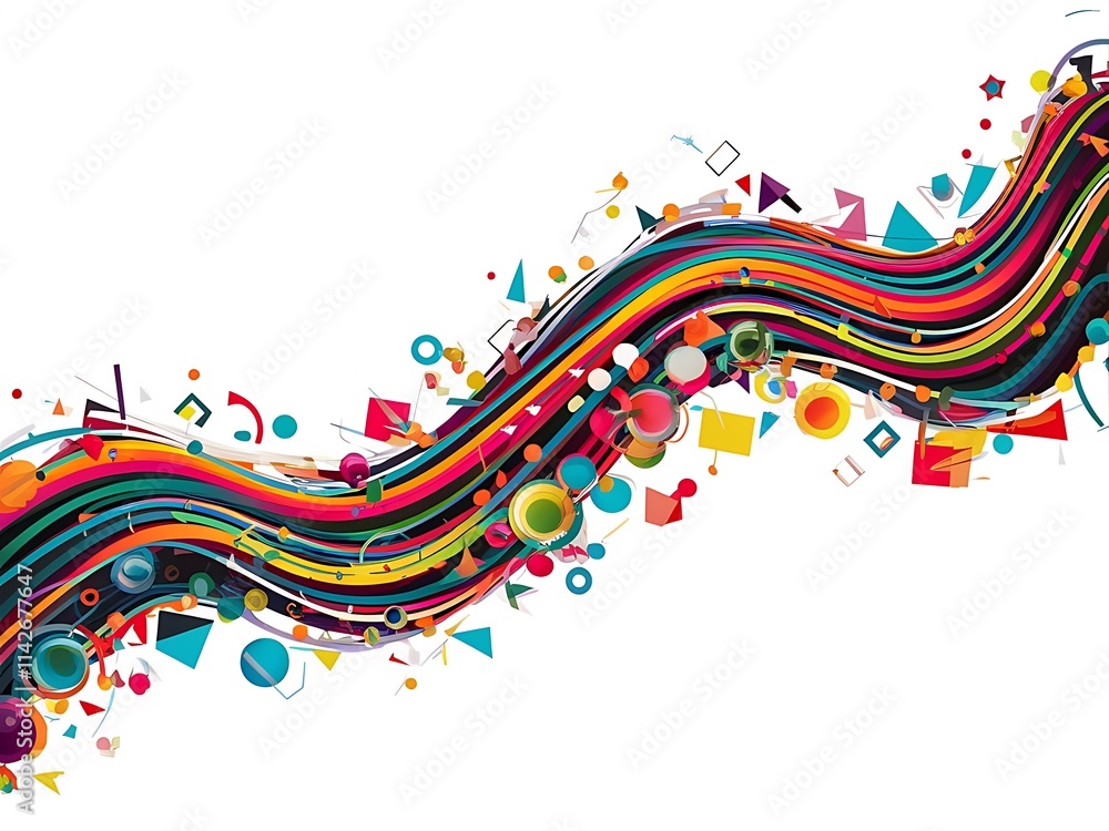 Poster multicolored wavy line primitive geometric elements