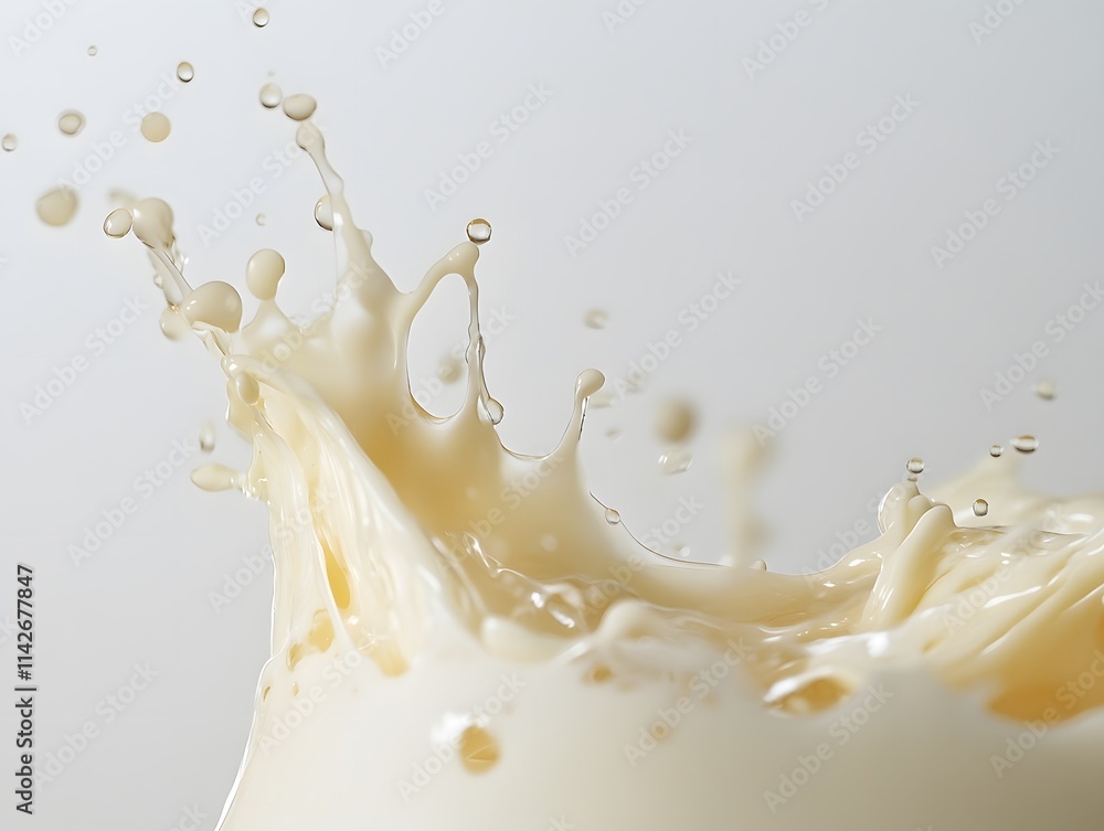 Aufkleber Captivating Splash of Fresh Milk Creating Dynamic Patterns Against a Soft Background that Evokes Refreshment and Vivid Imagery in Culinary Photography