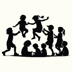 Children Playing at Sunset Silhouette Set for Family Themes, Outdoor Activities, and Artistic Designs