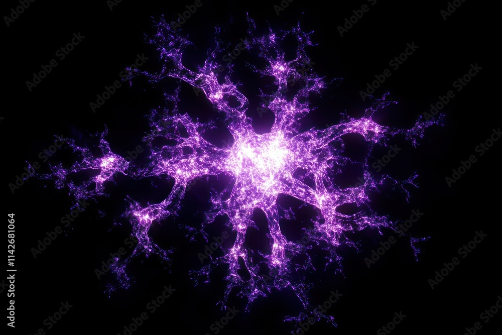 Poster abstract visualization of a vibrant purple neural network resembling a tree structure, showcasing in