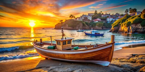 Obraz premium Laguna Beach Fisherman's Cove: Stunning Coastal Photography, Sunrise Seascape, Pacific Ocean Views, California Coastline, Fishing Boats, Picturesque Harbor