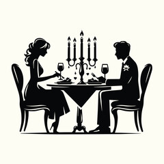 Silhouette Set of a Couple Enjoying a Candlelight Dinner for Romantic Themes and Creative Design Projects