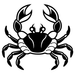 Symmetrical Crab Silhouette with Claws Raised - Black and White Vector Art