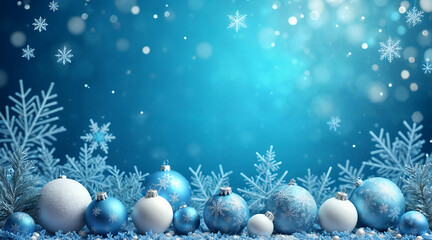 Winter holiday decor with snowflakes and ornaments in a frosty blue theme