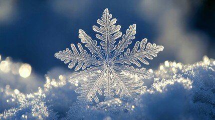Close-up of snowflakes on the snow 