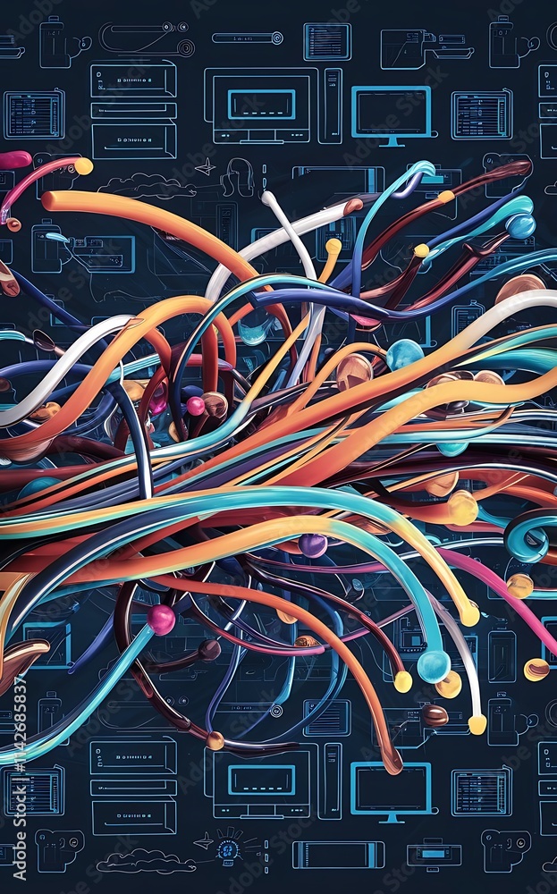 Poster abstract colorful lines vector background internet big data and technology connections concept abstr