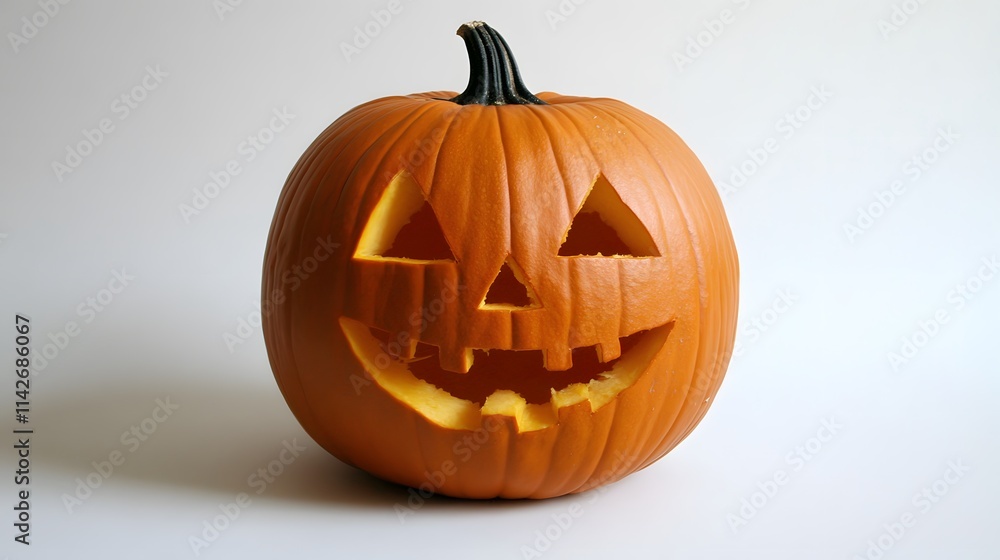 Poster cheerful halloween pumpkin with classic carved face displaying joyful expression ideal for autumn fe