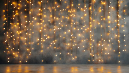 Festive String Lights Adorn Dark Grey Wall Background