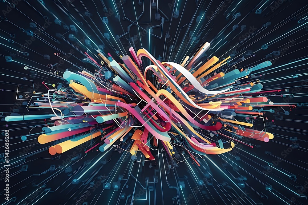 Poster abstract colorful lines vector background internet big data and technology connections concept abstr