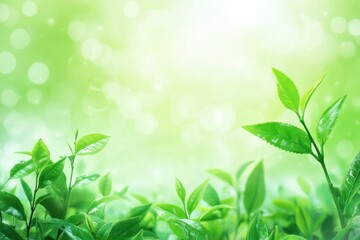 Lush Green Leaves in Soft Focus with Gentle Light Creating a Serene and Tranquil Atmosphere for Nature and Wellness Themes