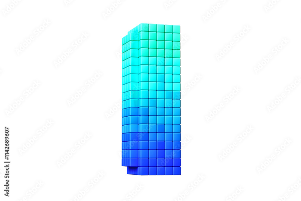 Poster retro futuristic display style pixel art font letter i in teal and cyan shades. high quality 3d rend