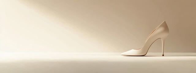 A minimalist image of a single elegant high-heeled shoe on a simple surface.
