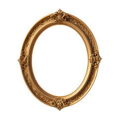 Ornate Gold Oval Picture Frame Isolated on Transparent Background