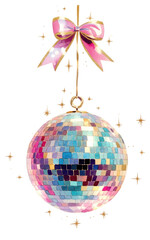 PNG Pink blue and gold disco ball illustration ornament art.