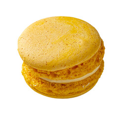 Close up of a delicious yellow macaron