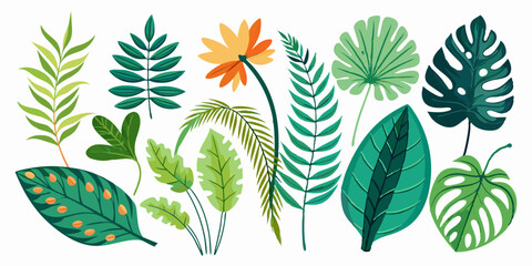 Tropical Leaves Collection: Hawaiian Plants Set for Exotic Design and Decoration.