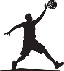 A black and white basketball logo type silhouette design