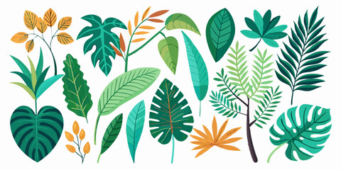 Tropical Leaves Collection: Hawaiian Plants Set for Exotic Design and Decoration.