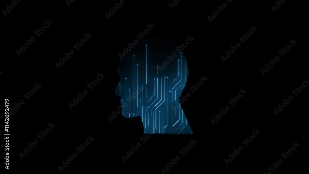 Poster 3d icon futuristic cyber technology innovation interface brain artificial intelligence concept, circ