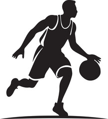 A black and white basketball logo type silhouette design