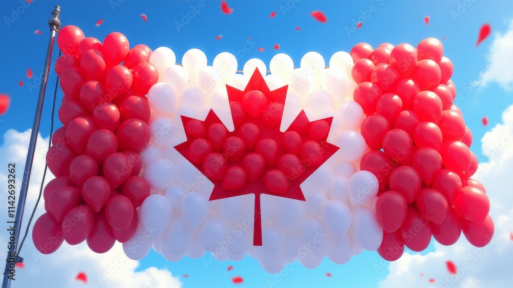 Canvas Prints a bunch of red and white balloons in the shape of a maple leaf