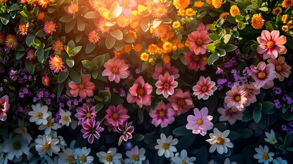 Beautiful cosmos flowers in the garden with sun light and bokeh