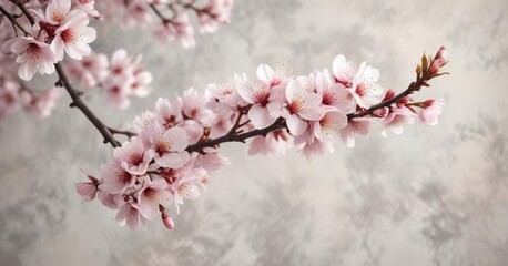 Obraz premium A delicate watercolor style painting of cherry blossoms on a light gray paper background with subtle texture, paper background, cherry blossoms