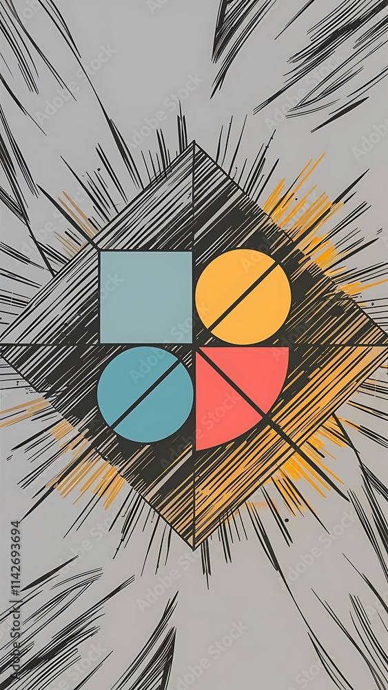 Poster abstract background hand drawn geometric shape square circle and triangle craft business concept tem