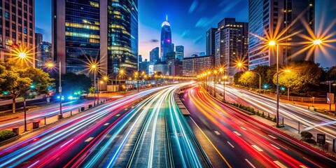 Obraz premium Long Exposure Photography: Light Trails, City Nightscapes, Abstract Art, Urban Photography, Night Photography, Star Trails, Light Painting, Motion Blur, City Lights, Bokeh, Abstract Backgrounds, 