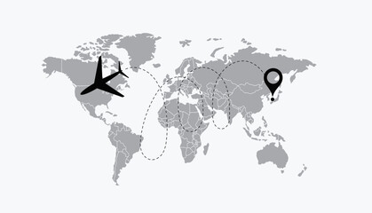 World map vector background with Airplanes, dotted lines, and location icons, Around the world via aircraft travel concept.5