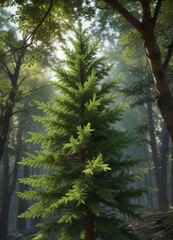 Obraz premium a tannenbaum with bright green leaves and twigs, foliage, twig