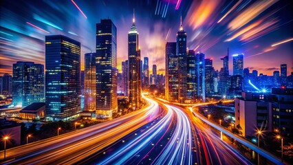 Fototapeta premium Long Exposure Podcast Background: Abstract Light Trails & City Nightscape