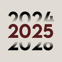 Modern 2024 and 2025 overlapping typography design with gradient shadow effects, perfect for New Year posters, calendars, banners, flyers, greeting cards, t-shirt designs and social media posts.