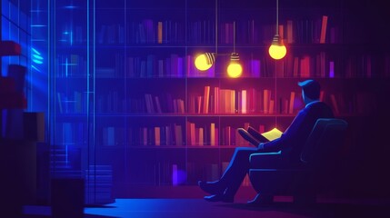 Lawyer Reading About Property Rights in a Modern Library