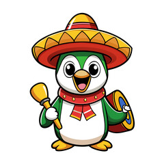 Cartoon mariachi penguin vector art illustration