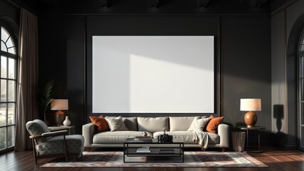 Cozy White Poster Living Room AI Photo, Interior Design, Large Poster, Bright Colors, Depth, Mood, Lighting, Atmosphere, Style, Professional