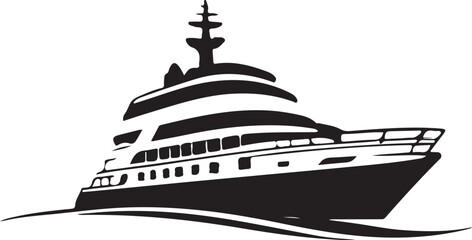 A black and white boat logo type silhouette design