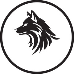 A black and white fox logo type silhouette design