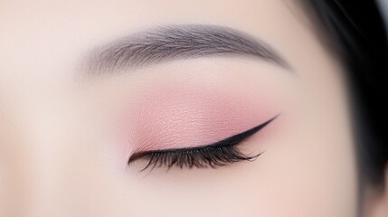 Fototapeta premium Close Up of a Woman's Eye Emphasizing Striking Pink Eyeliner Highlighting Natural Beauty and Expressive Features in a Soft and Artistic Portrait Setting