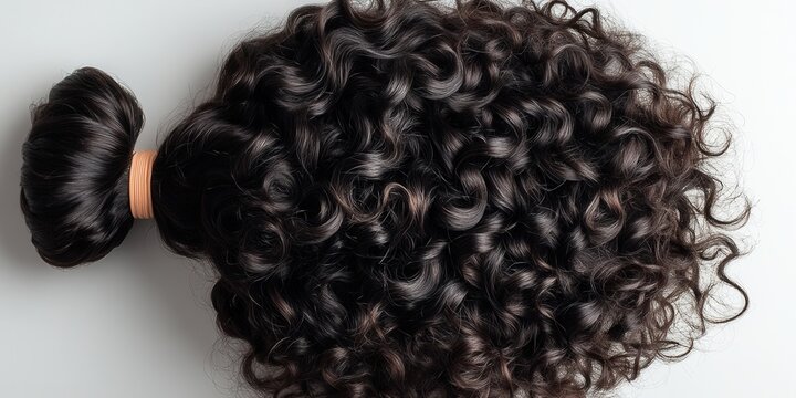 Curly hair bundle with a dense texture suitable for various hairstyles, showcasing dark brown locks expertly styled and ready for use
