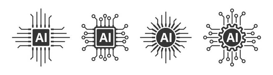 Artificial Intelligence AI chip icon circuit processor vector design illustration set isolated