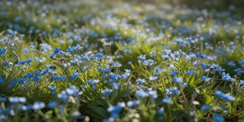 Fresh and vibrant forget me not flower meadow painting, ecology, springtime, environment