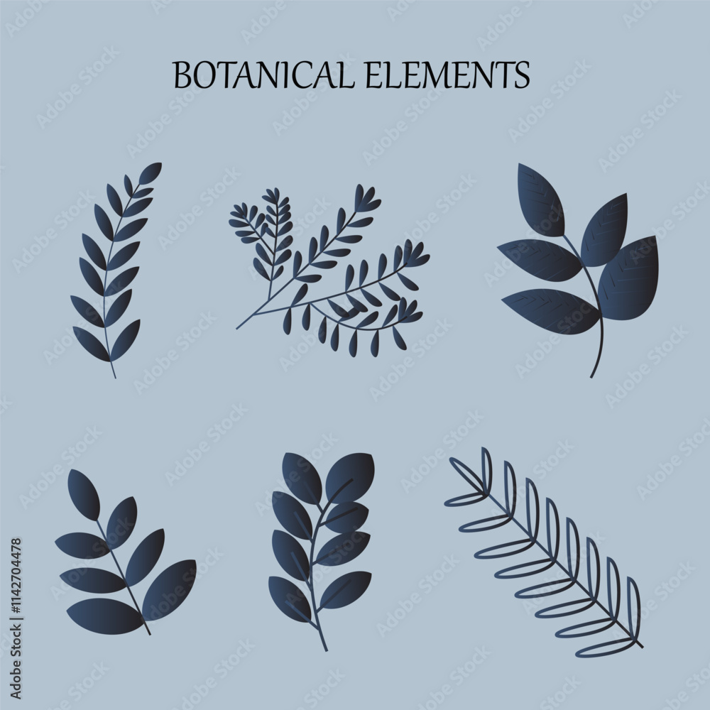 Fototapete print winter plants design elements natural elements flat color vector objects set. new year holiday