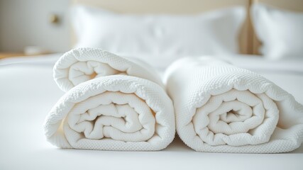 Fresh Hotel Towels on Bed - Bright, Colorful, High-Quality AI Photo